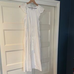 Maggy London White Midi Dress with Ruffle Sleeves